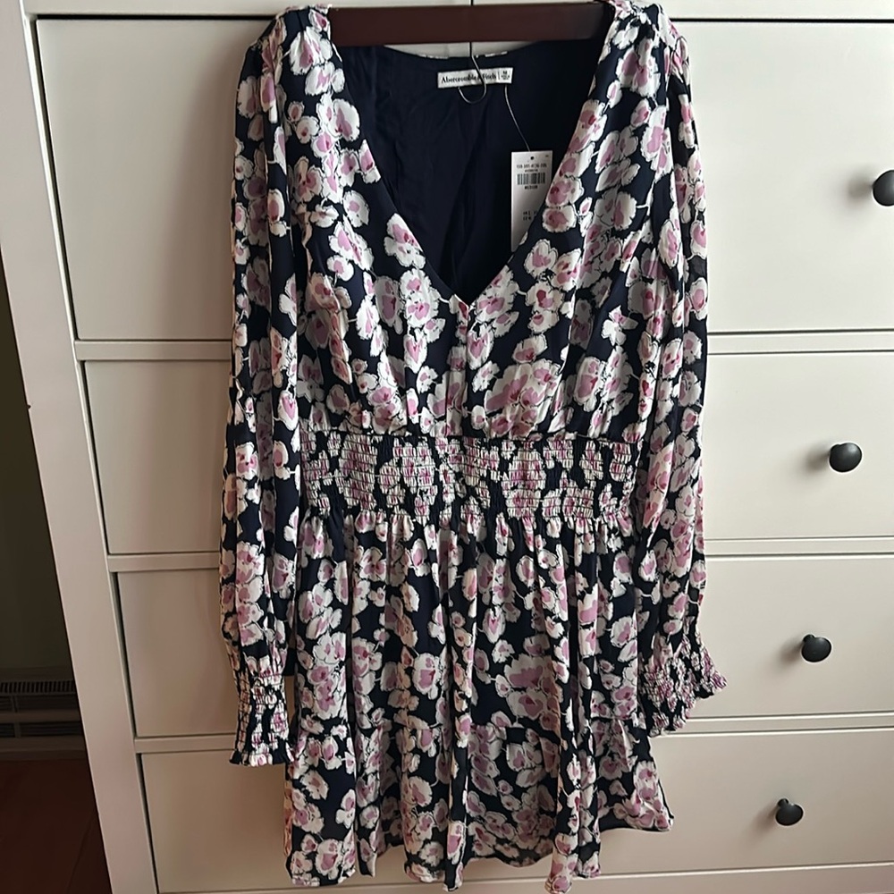 Abercrombie & Fitch Long Sleeve Smocked Waist Mini Dress